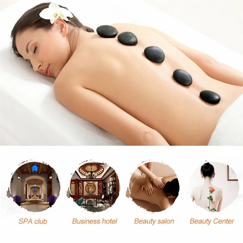 Hot Stone Massage Set Heater Relieve Stress SPA Solan Health Care Lava Basalt round massage tool Stones