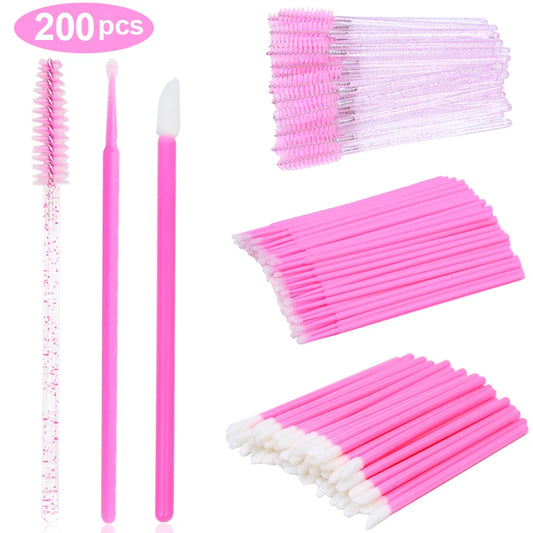 200Pcs Disposable Eyelash Brush Lash Extesion Mascara Wands Spoolies Tools Set Lipstick Lip Gloss Brush Makeup Applicators