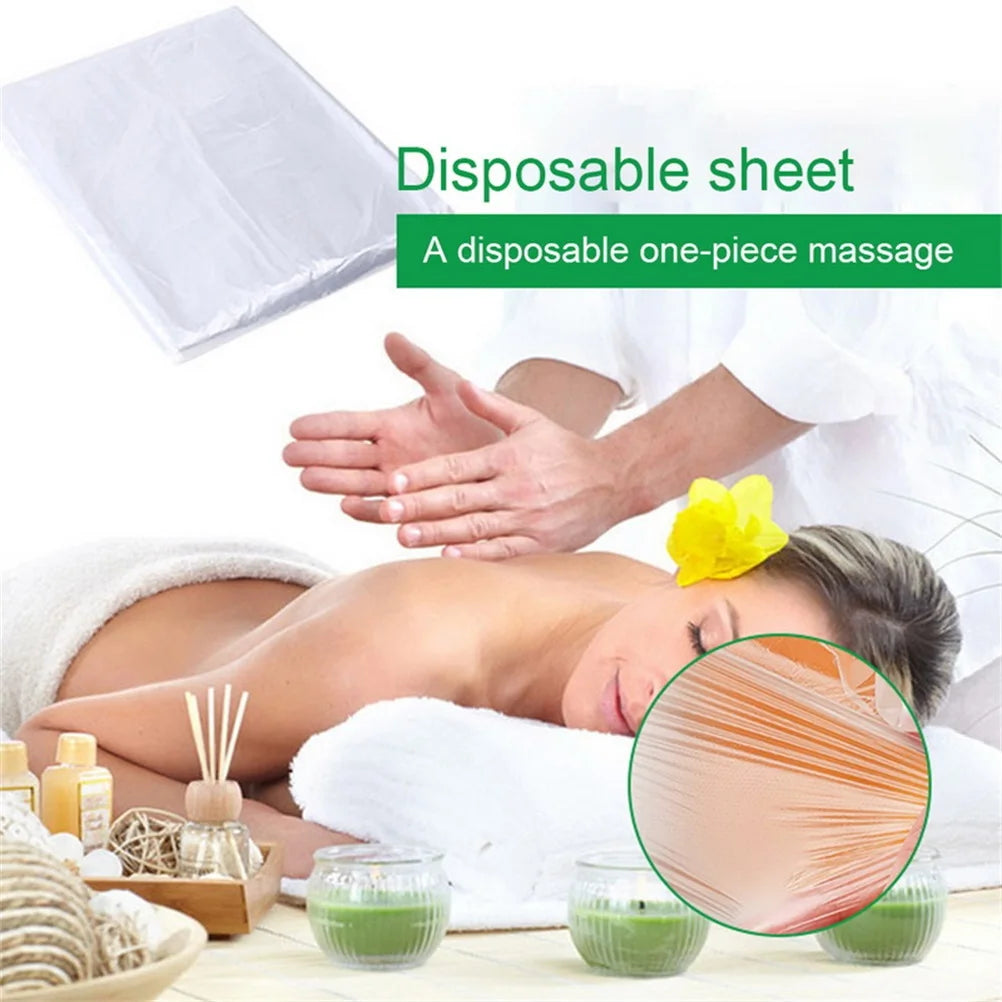 100pcs Disposable Plastic Couch Cover Bedspread SPA Massage Treatment Table Sheets Transparent Beauty Bed Waterproof Film