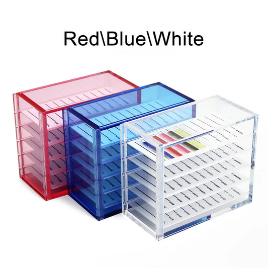 GLAMLASH False Eyelashes Storage Box 5 Layers Acrylic Pallet Lash Holder RED/BLUE/WHITE