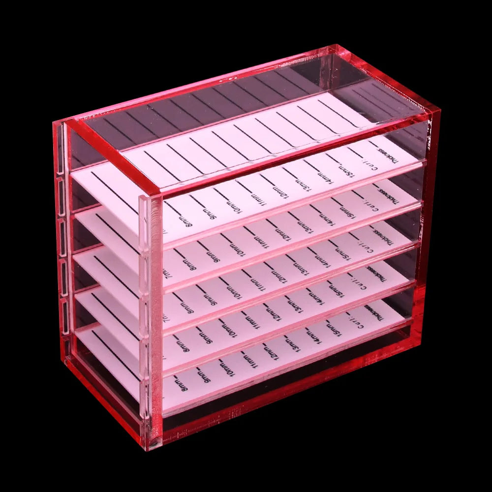 GLAMLASH False Eyelashes Storage Box 5 Layers Acrylic Pallet Lash Holder RED/BLUE/WHITE