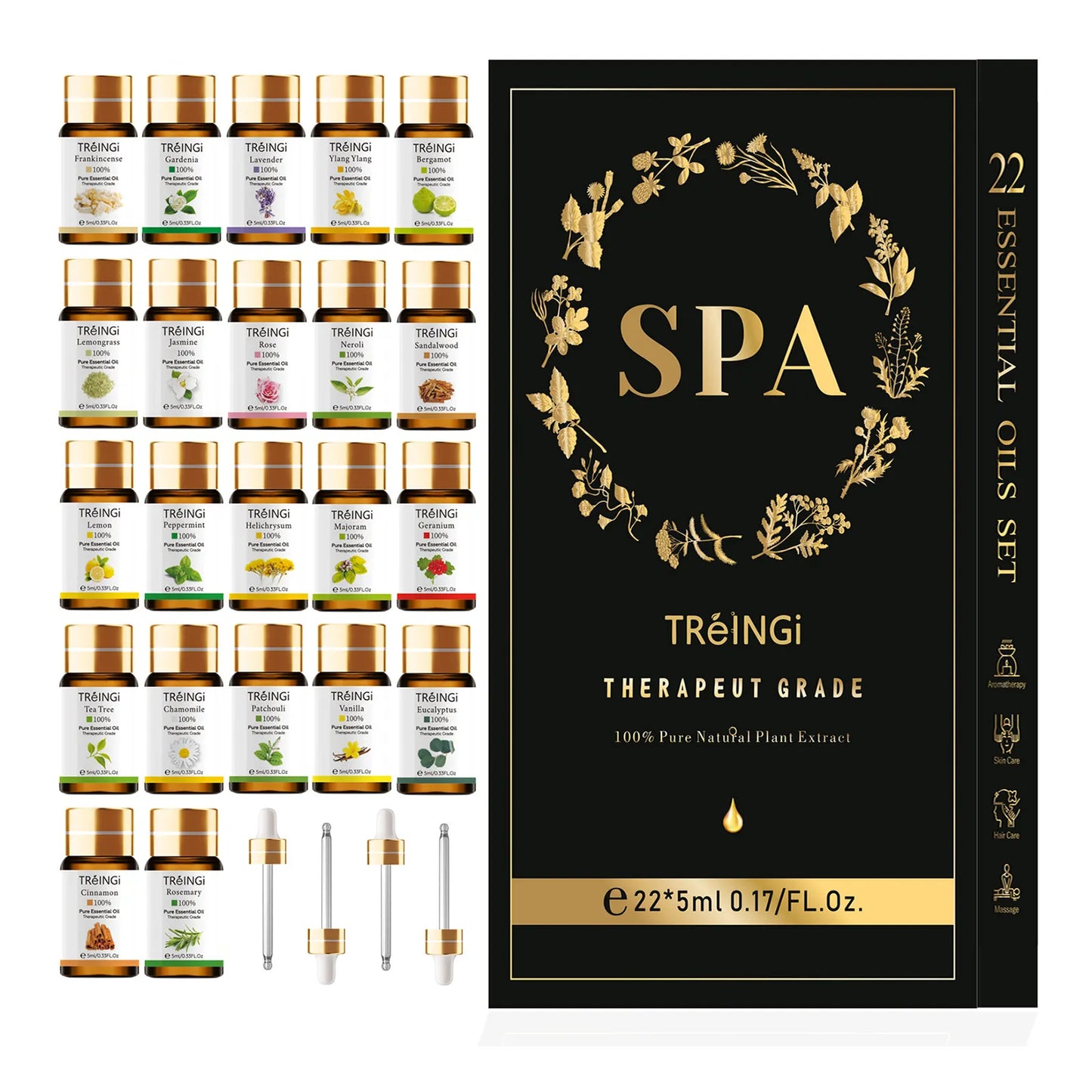 Pure Natural Essential Oils 22pcs Gift Box SPA Set for Skin Hair Care Bath Massage Perfume Soap Candle Making Diffuser Aroma Oil