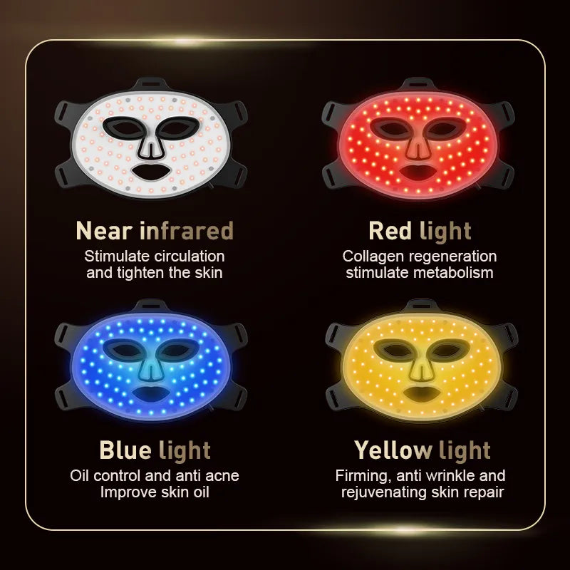 New Arrival Red Led Light Therapy Infrared Flexible Soft Mask Silicone 4 Color Led Therapy Anti Aging Advanced Photon Mask