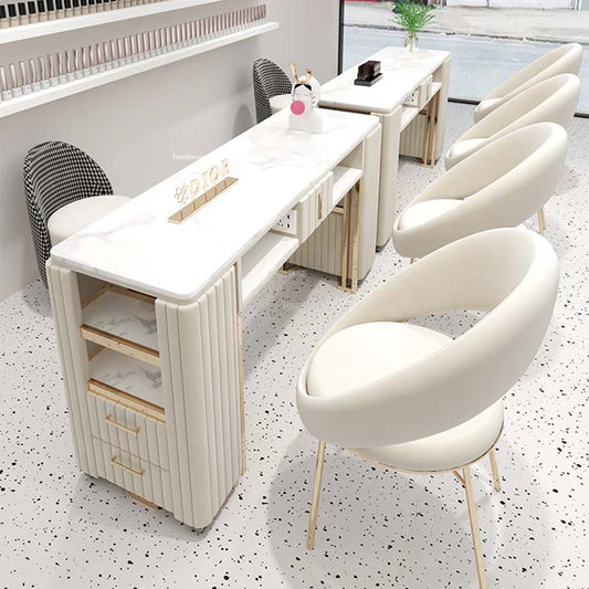 Modern Professional Velvet Nail Table Light Luxury Manicure Table Nordic Salon Furniture for Beauty Salon Storage Manicure Table