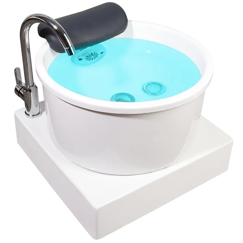 Pedicure Foot Spa Sink with Base Salon FootNail Wash Basin Round Bowl Acrylic FootBath Tub Padded Footrest