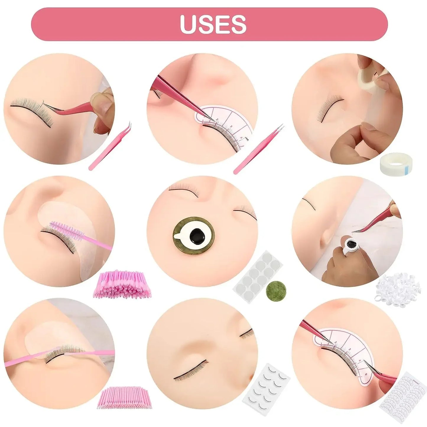 Eyelash Extension Supplies Kit for Beginner Mascara Wands Applicator Microbrush Tweezers Glue Ring Eye Pad Lash Accessories